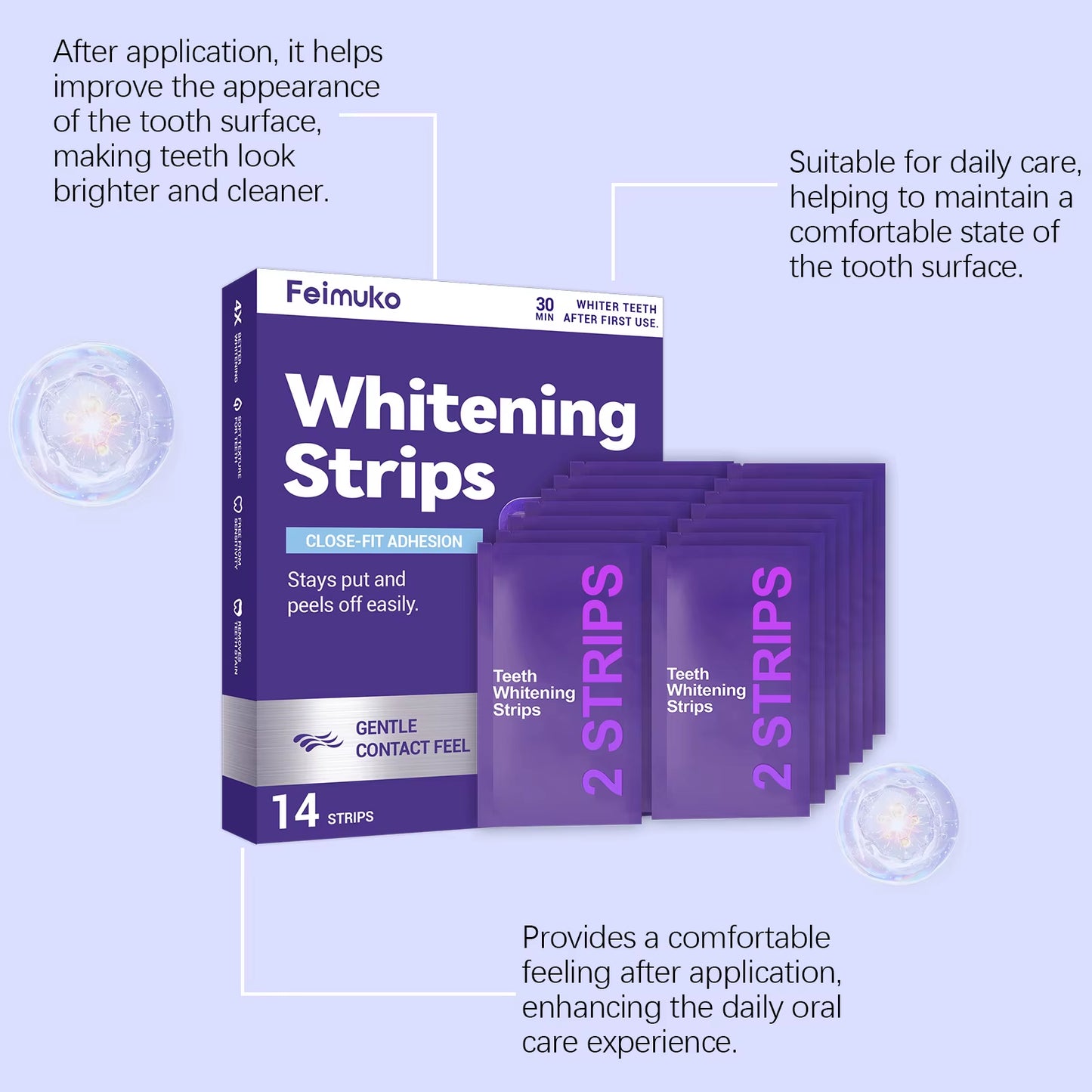5/3/1PCS Purple Tooth Whitening Strips for Sensitive Teeth, Improve Dental Yellowing Oral Care, for Lasting Bright Smile