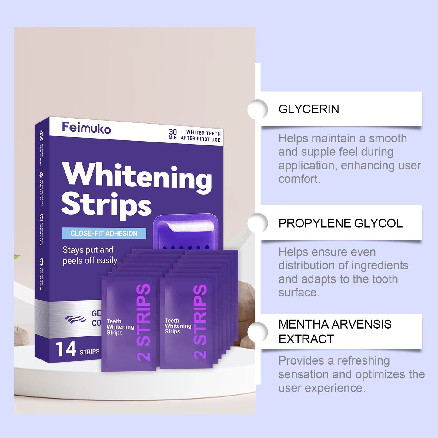 5/3/1PCS Purple Tooth Whitening Strips for Sensitive Teeth, Improve Dental Yellowing Oral Care, for Lasting Bright Smile